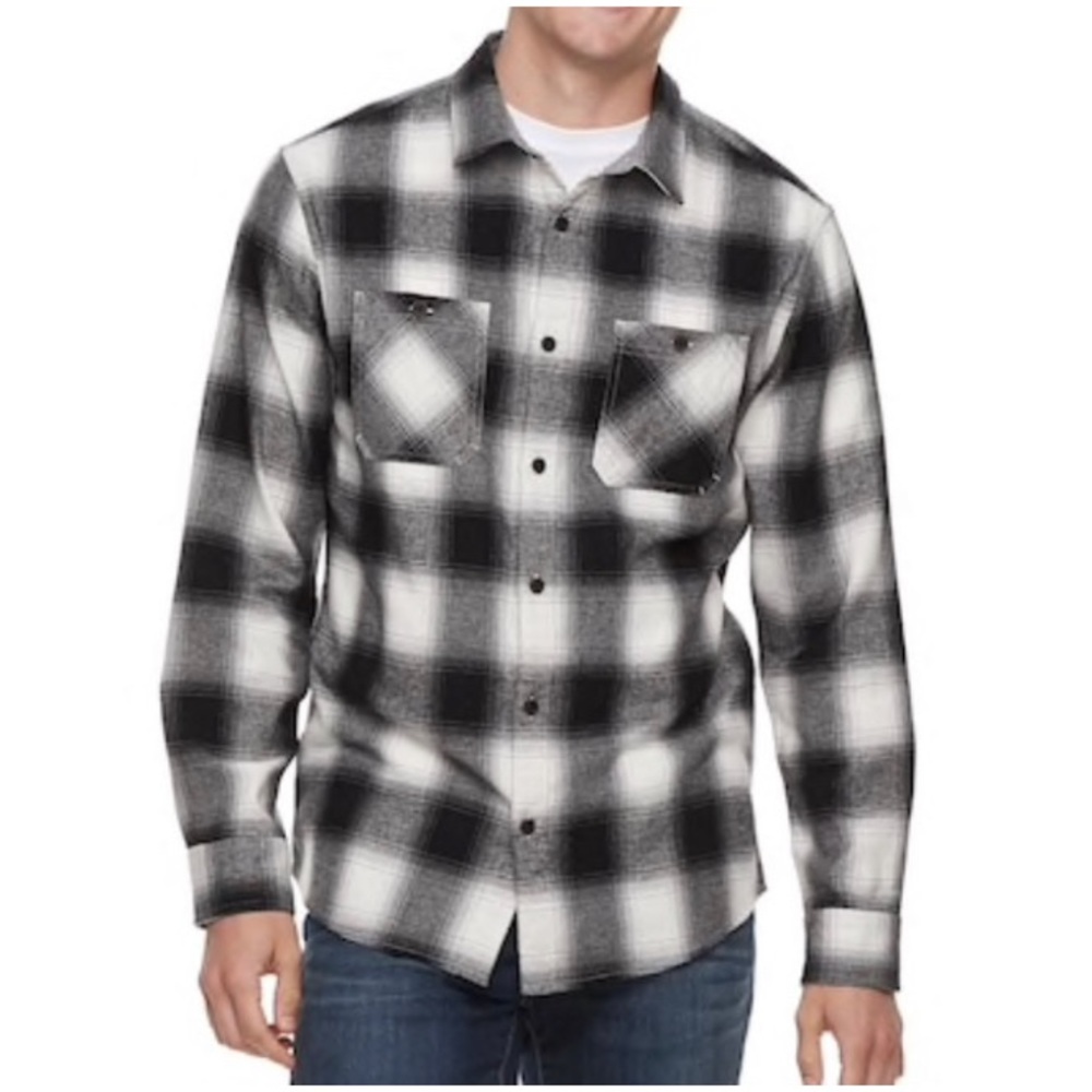 Urban Pipeline Black White Brown Plaid Cotton Flannel Shirt Boys Size XL